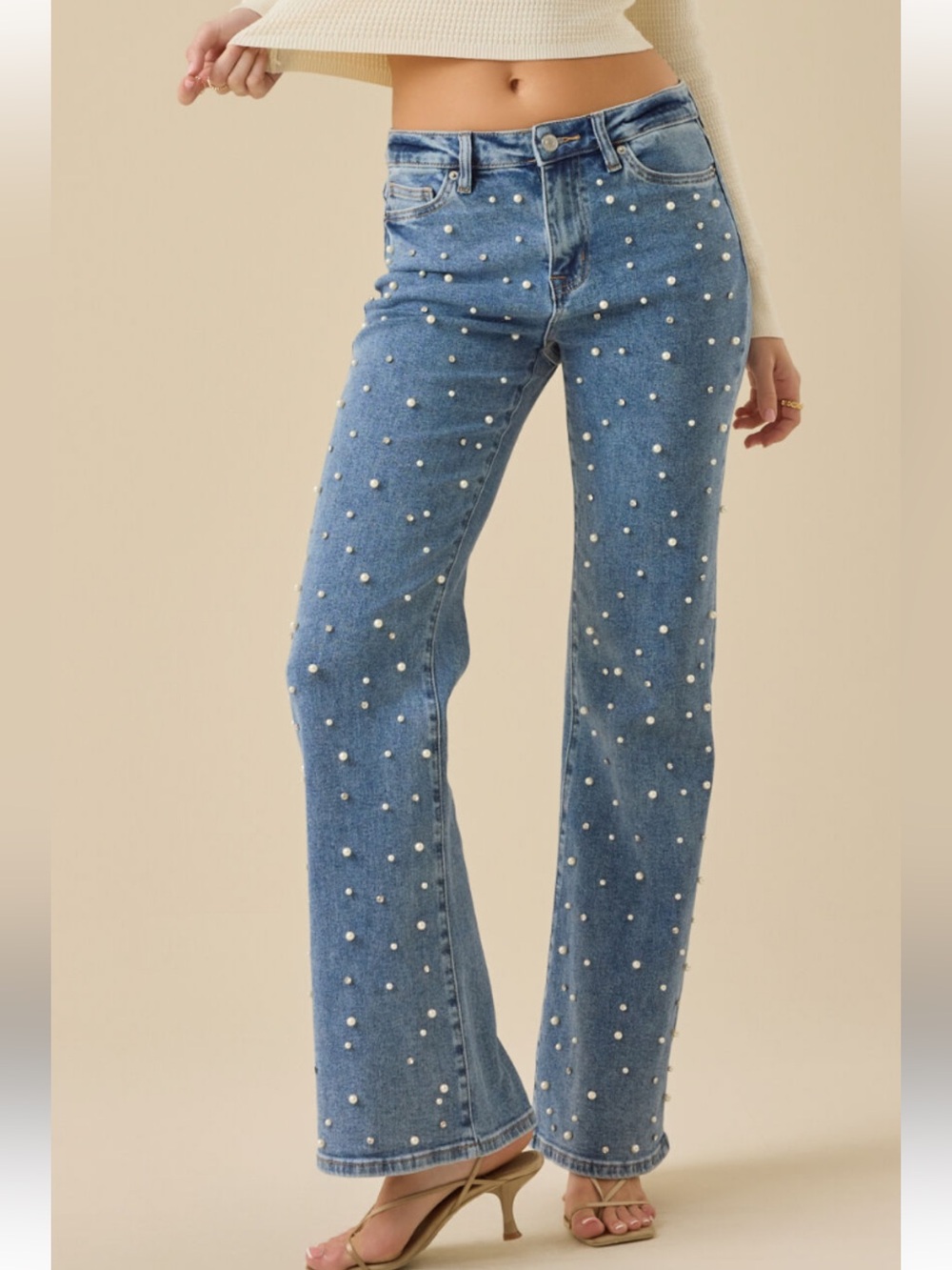 ✨Altar'd State NEW Pearl & Rhinestone Embellished Straight Leg Jeans✨